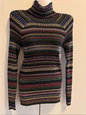 Milly Black Metallic Pink and Green Knit Top